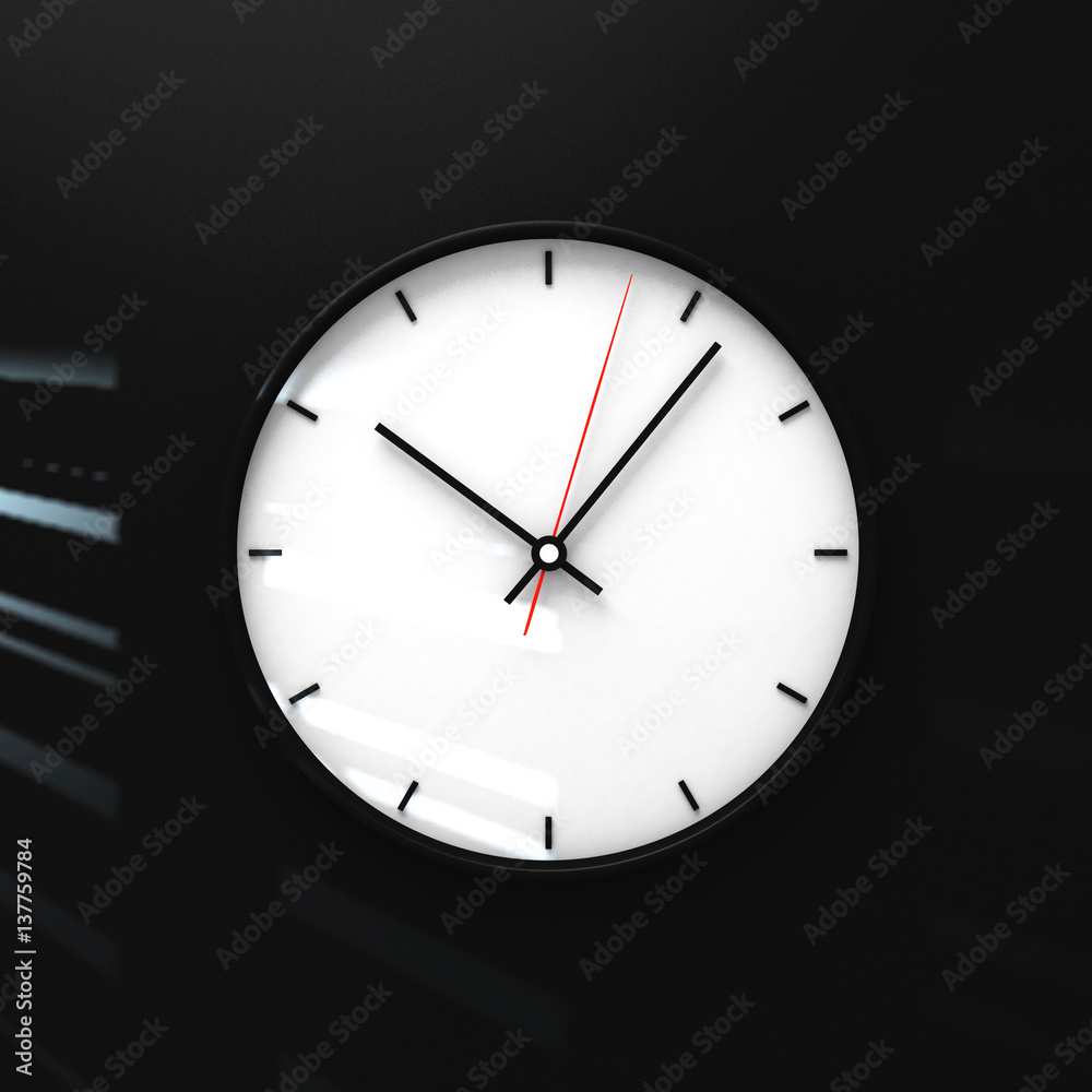 Simple classic black and white round wall clock on white 3d rendering Simple classic black and white round wall clock on white 3d rendering