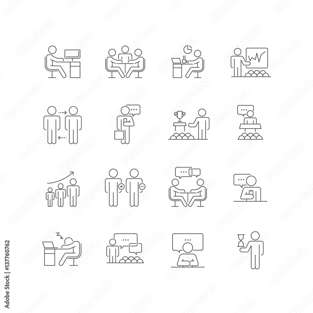 Set of  Business People Vector Line Icons.Contains Icon as Meeting, Team, Business,Workplace,Management  and Human Resource With  Line Icon can be use for App and Web