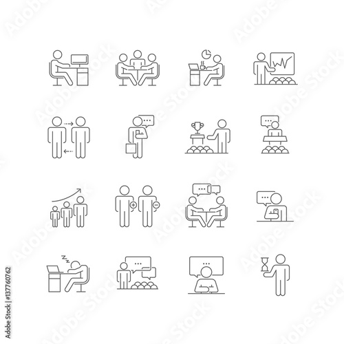 Set of  Business People Vector Line Icons.Contains Icon as Meeting, Team, Business,Workplace,Management  and Human Resource With  Line Icon can be use for App and Web