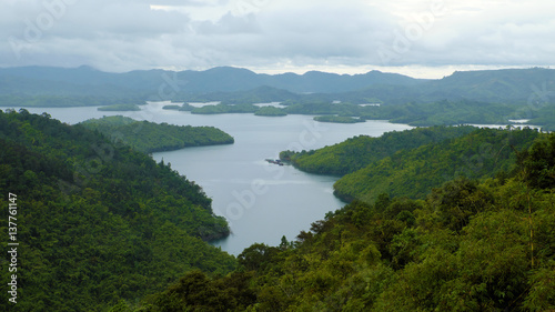 ecosystem with lake green forest on mountain chain © xuanhuongho