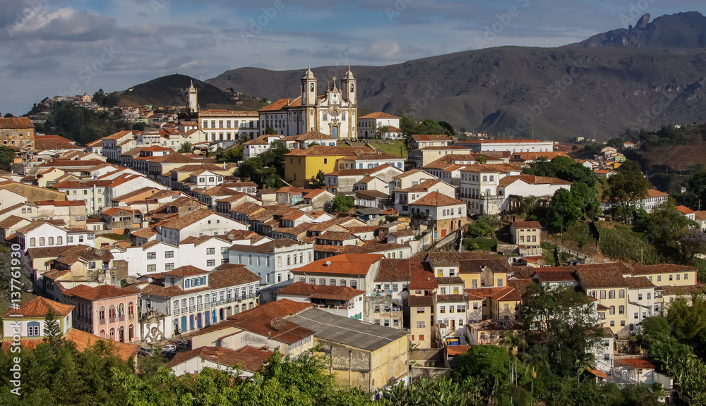 View of historic baroque city Ouro Preto, UNESCO World heritage site, Minas Gerais, Brazil