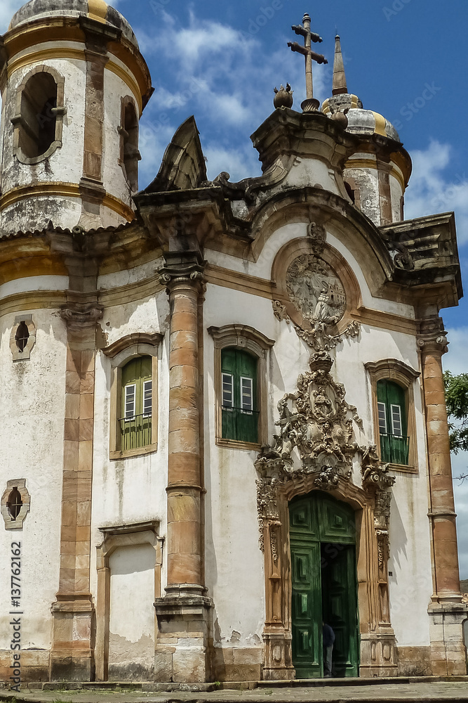 Fototapeta premium Close up of historic baroque church Igreja Sao Francisco de Assis, Ouro Preto, UNESCO World heritage site, Minas Gerais, Brazil