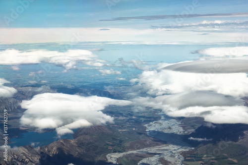 Aerial view of New Zealand mountains, South Island. Photo is taken from airplane heading from Sydney to Christchurch.