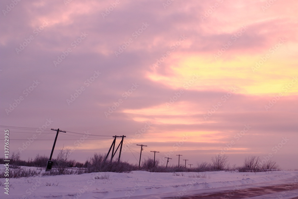 winter sky background power poles