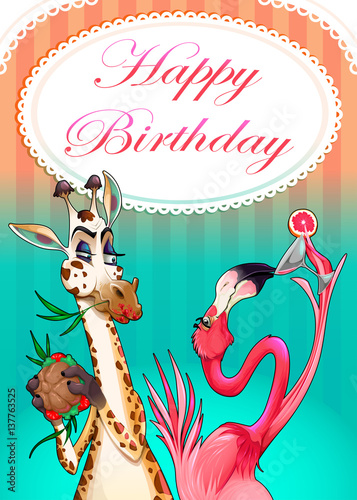 Happy Birthday card with funny animals