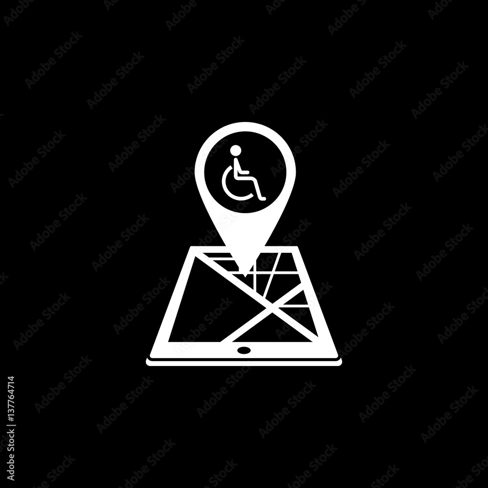 Invalid map pointer solid icon, mobile gps navigation and location, disability pin on tablet vector graphics, a filled pattern on a black background, eps 10. Invalid map pointer solid icon, mobile gps navigation and location, disability pin on tablet vector graphics, a filled pattern on a black background, eps 10.