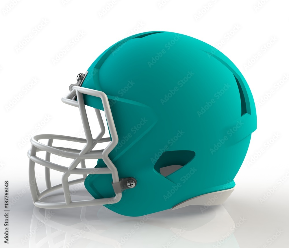 Fototapeta premium Blue american football helmet side view on a white background with detailed clipping path, 3D rendering