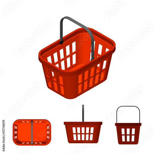 Shopping basket. Isolated on white background. 3d Vector illustration.