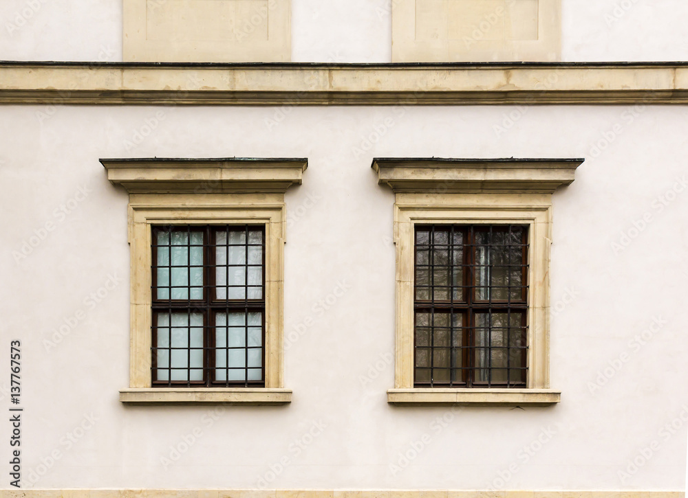 Fototapeta premium Ujazdowski Castle in late winter. City of Warsaw, Poland. Details of the facade..