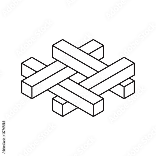 Impossible object. Isolated on white. Vector outline illustration.Isometric view.