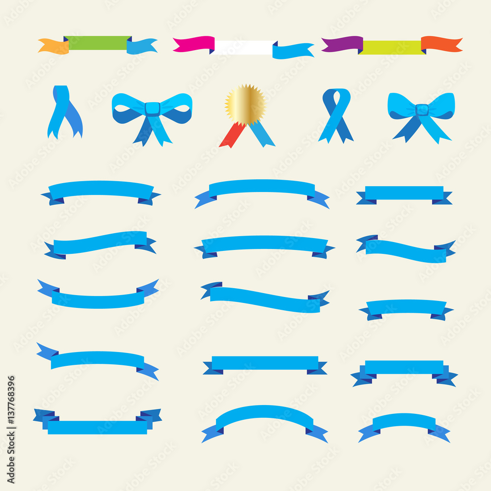 Ribbon. Set Ribbon label and Ribbon bow tie. Ribbon tie. Label vintage