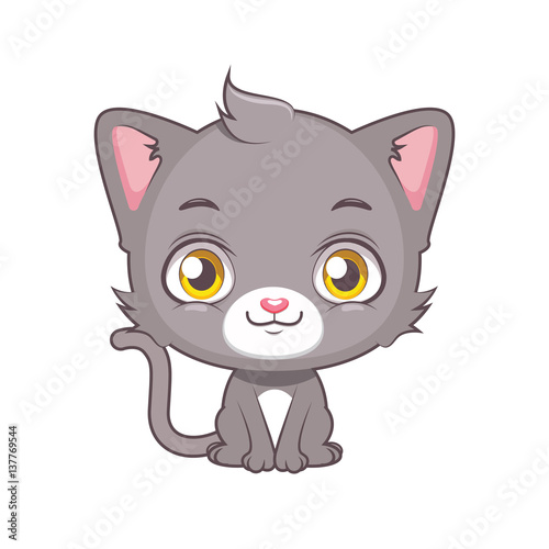 Cute gray cat character sitting ( use for stickers, fun scenes, decoration etc. )