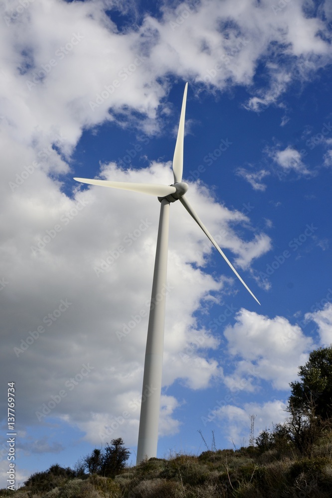 Landscape with cloudy sky and details of a windmill Landscape with cloudy sky and details of a windmill