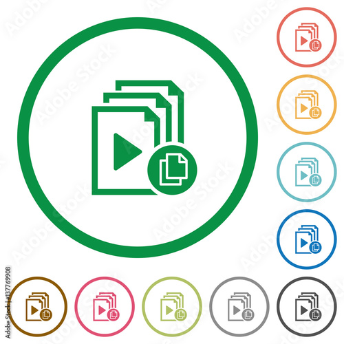 Copy playlist flat icons with outlines