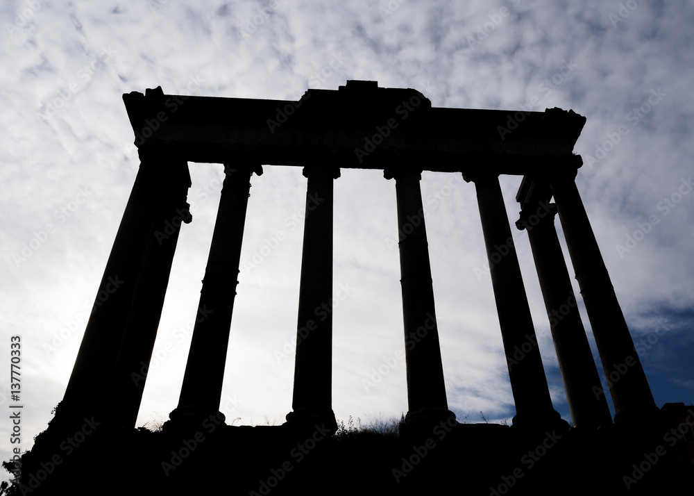 Silhouette of Saturn temple in the Roman forum Silhouette of Saturn temple in the Roman forum