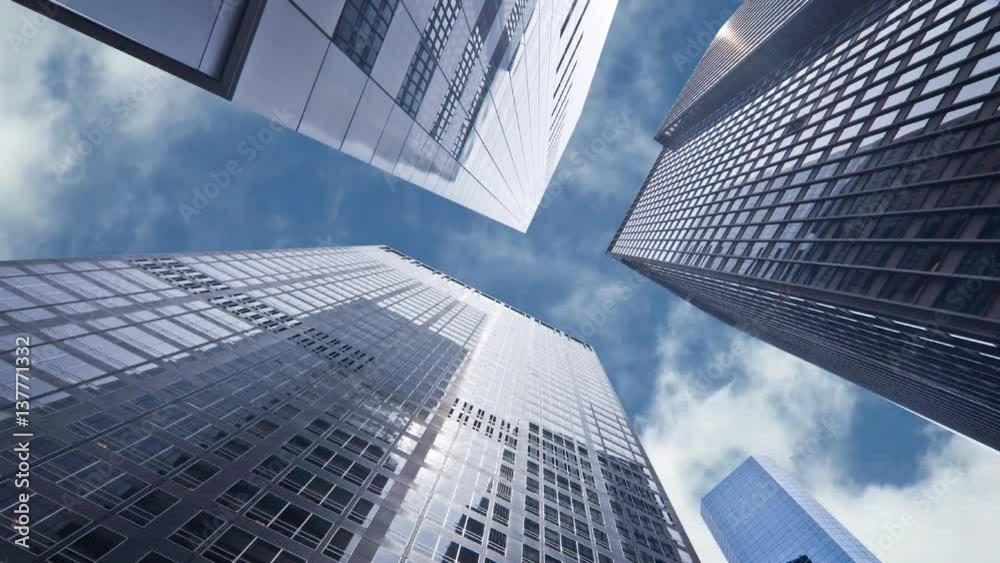 Seamless loop - Looking up at business buildings in downtown New York, USA, video HD Seamless loop - Looking up at business buildings in downtown New York, USA, video HD