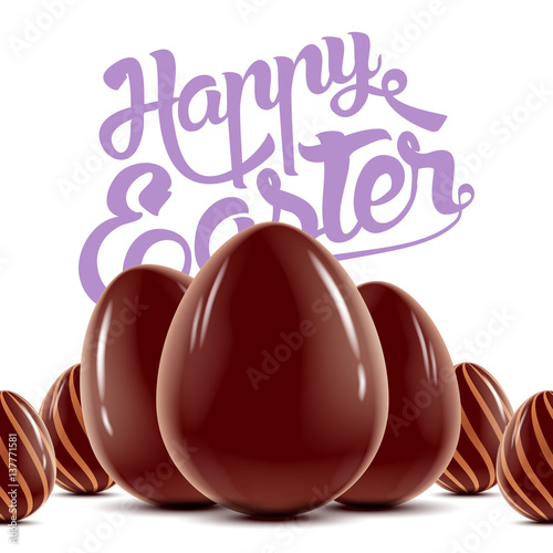 Happy Easter background with chocolate eggs