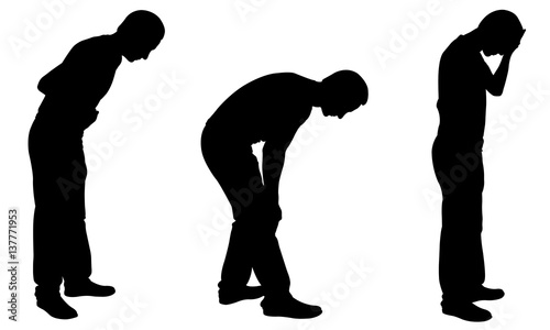 Silhouettes of men with injuries isolated on white