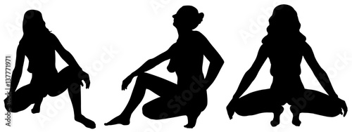 Silhouettes of women crouching poses isolated on white