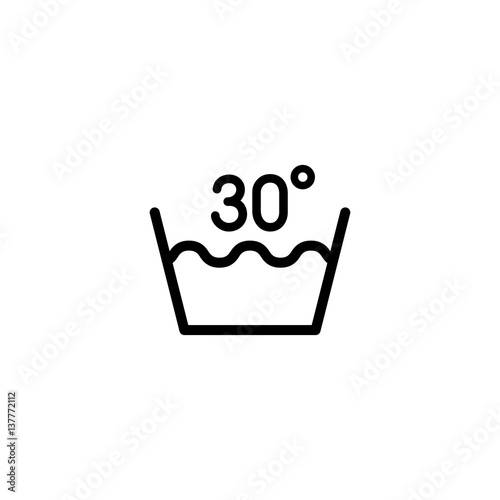 30 degrees washing laundry symbol line icon black on white
