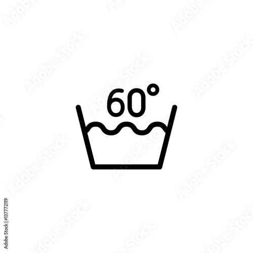 60 degrees washing laundry symbol line icon black on white