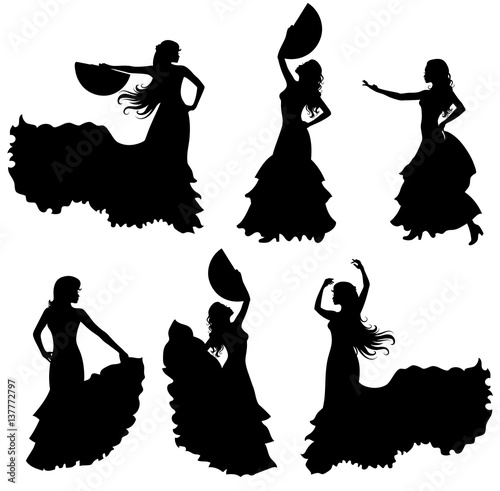Flamenco dancer silhouette set.