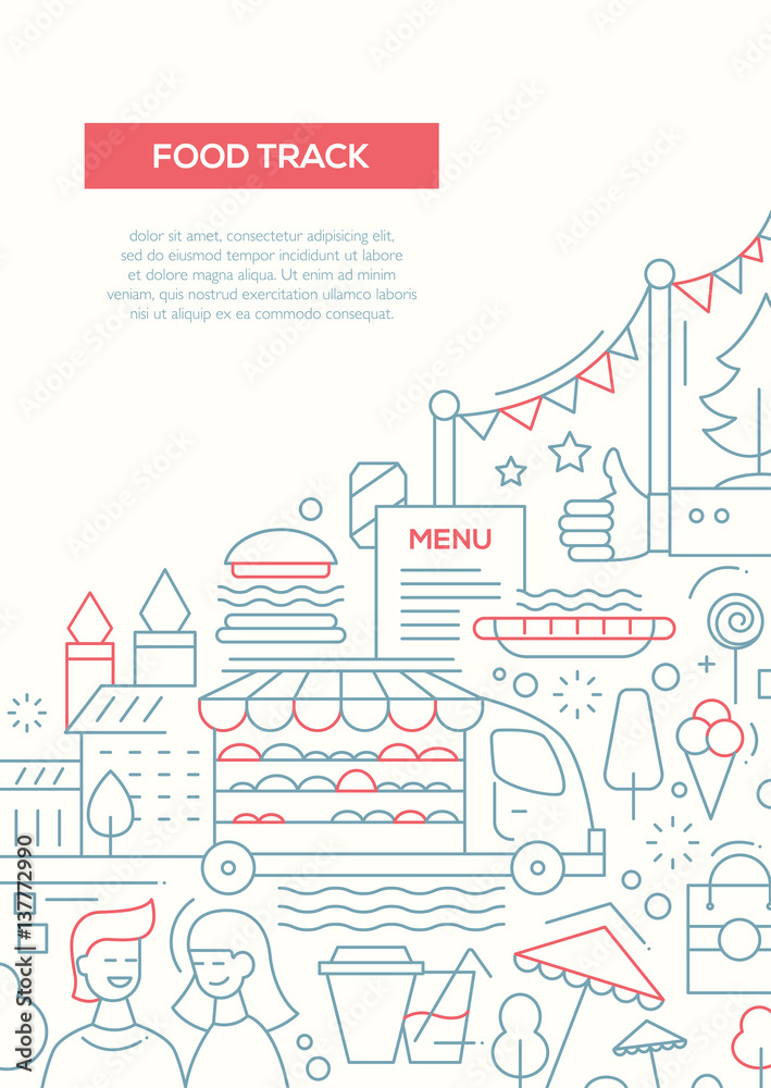 Food Track - line design brochure poster template A4