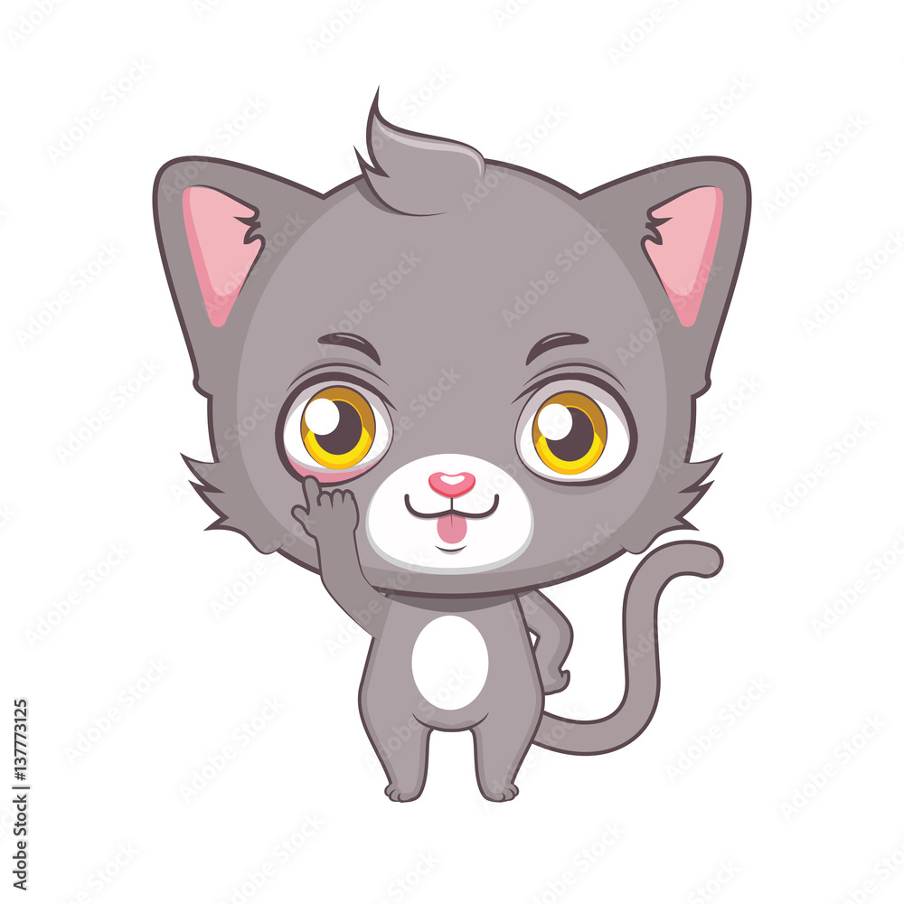 Cute gray cat character pulling faces ( use for stickers, fun scenes, decoration etc. ) Cute gray cat character pulling faces ( use for stickers, fun scenes, decoration etc. )