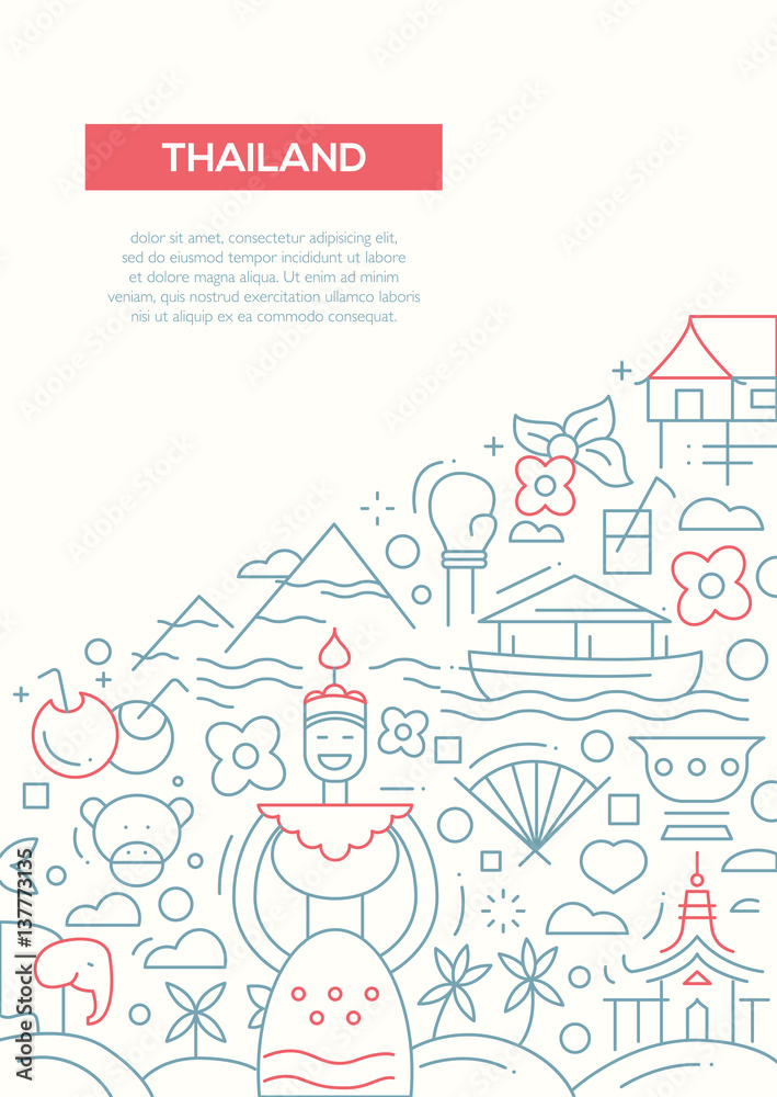 Welcome to Thailand - line design brochure poster template A4