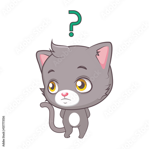Cute gray cat character thinking ( use for stickers, fun scenes, decoration etc. )