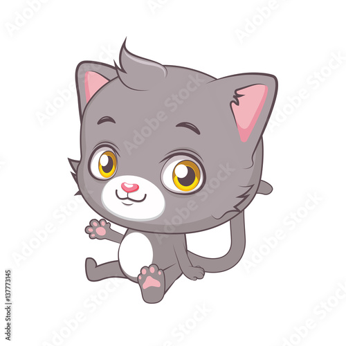 Cute gray cat character sitting and smiling ( use for stickers, fun scenes, decoration etc. )