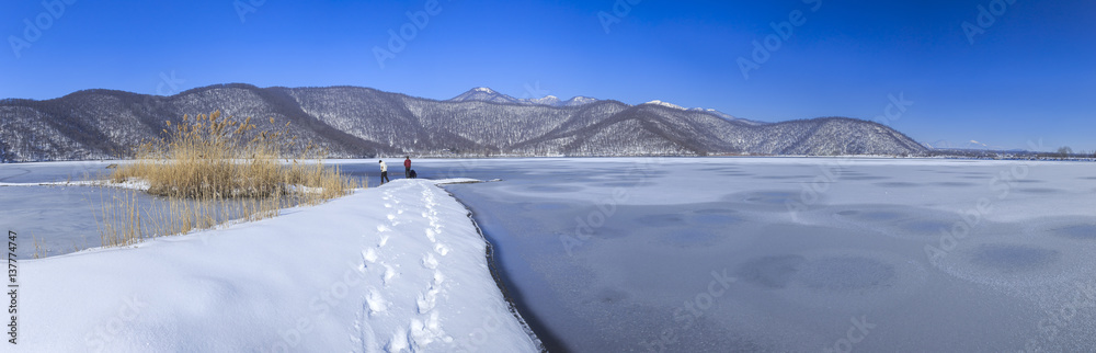 Frozen lake Nohur.Gabala.Azerbaijan Frozen lake Nohur.Gabala.Azerbaijan