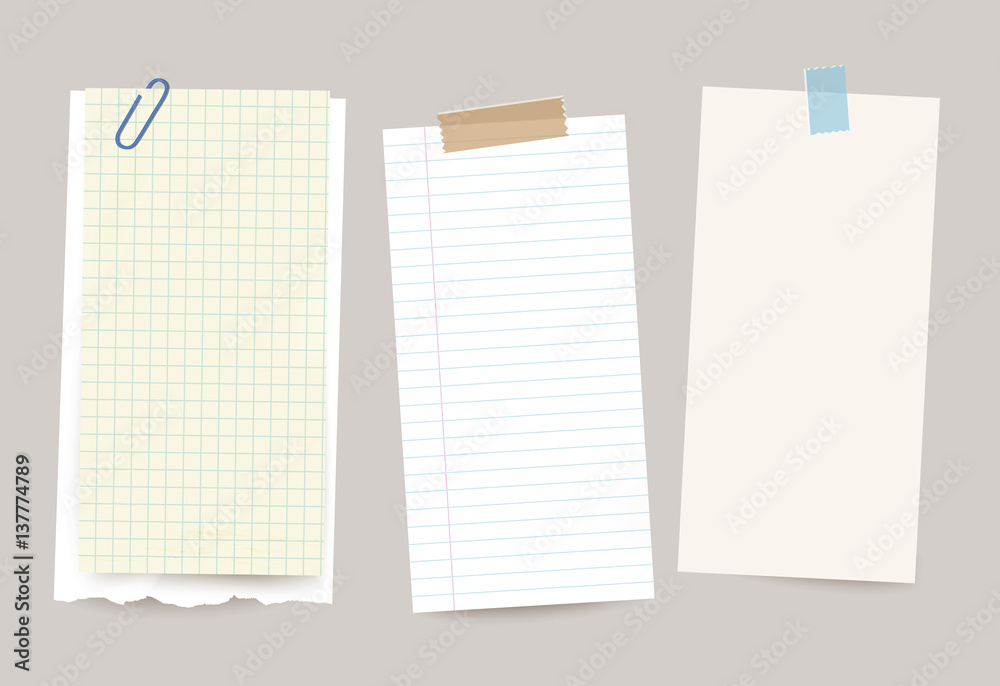 Vector different note papers with paper clip and adhesive tape.Print Vector different note papers with paper clip and adhesive tape.Print