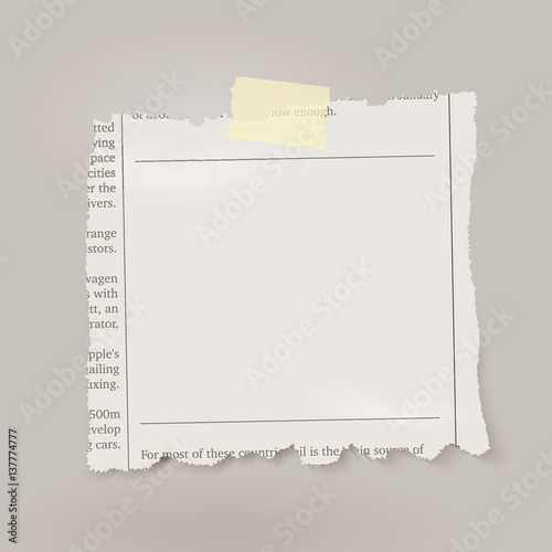 Vector piece of newspaper with adhesive tape.