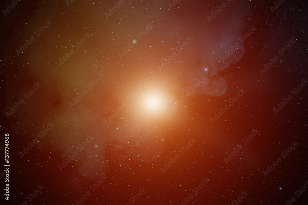 Fototapeta premium Big bright star in the space. Abstract background.