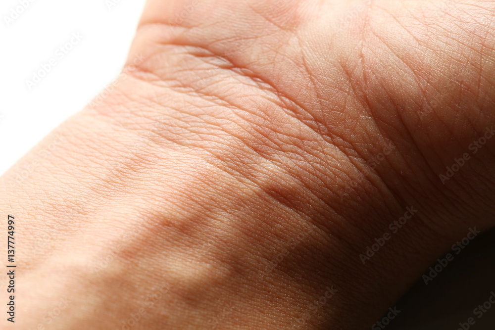 Naklejka premium The hand external skin see the texture of blood vessel under the outer skin represent the healthcare concept related idea.