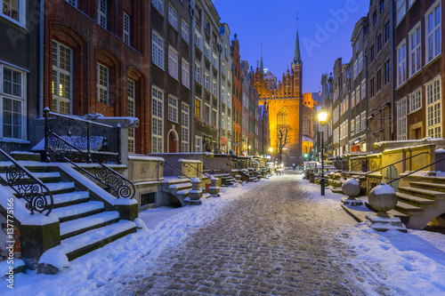 Mariacka street in Gdansk at snowy winter, Poland photo