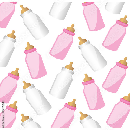 color silhouette pattern baby bottles with suck vector illustration