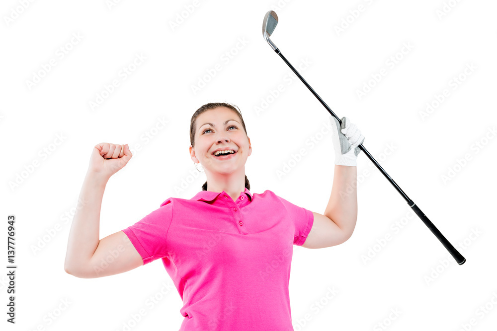 elated golfer enjoys winning, the portrait on a white background elated golfer enjoys winning, the portrait on a white background