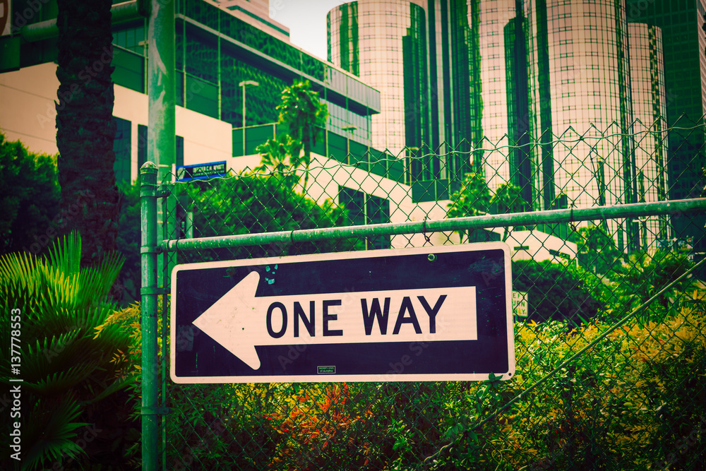 One way sign in downtown Los Angeles