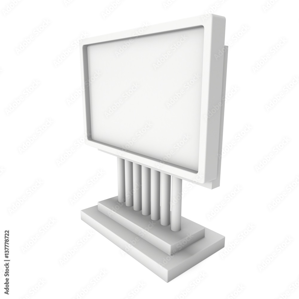 LCD Screen Stand. Blank Trade Show Booth. 3d render of lcd screen isolated on white background. High Resolution. Ad template for your expo design.