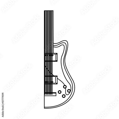 monochrome contour with half electric guitar vector illustration