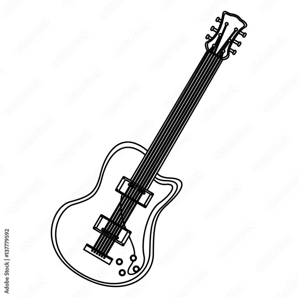 monochrome contour with electric guitar vector illustration