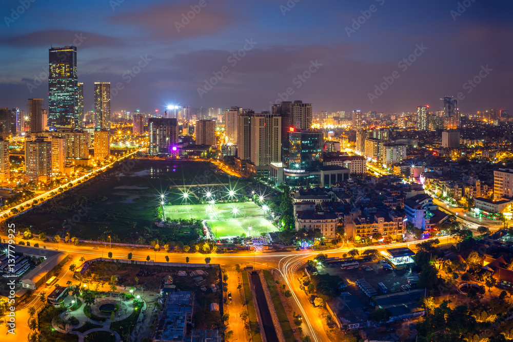 Naklejka premium Hanoi city skyline view by twilight period, Pham Hung street, Cau Giay district