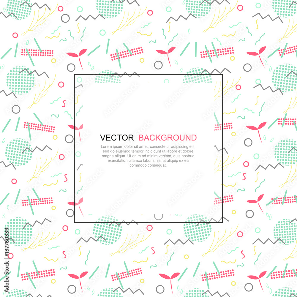 Trendy geometric elements memphis card. Pattern for tissue and postcards. Trendy geometric elements memphis card. Pattern for tissue and postcards.