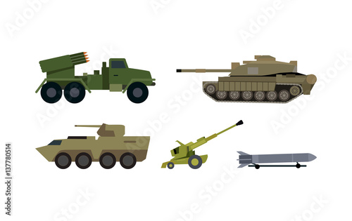 Types of Modern Armament Flat Vector Set