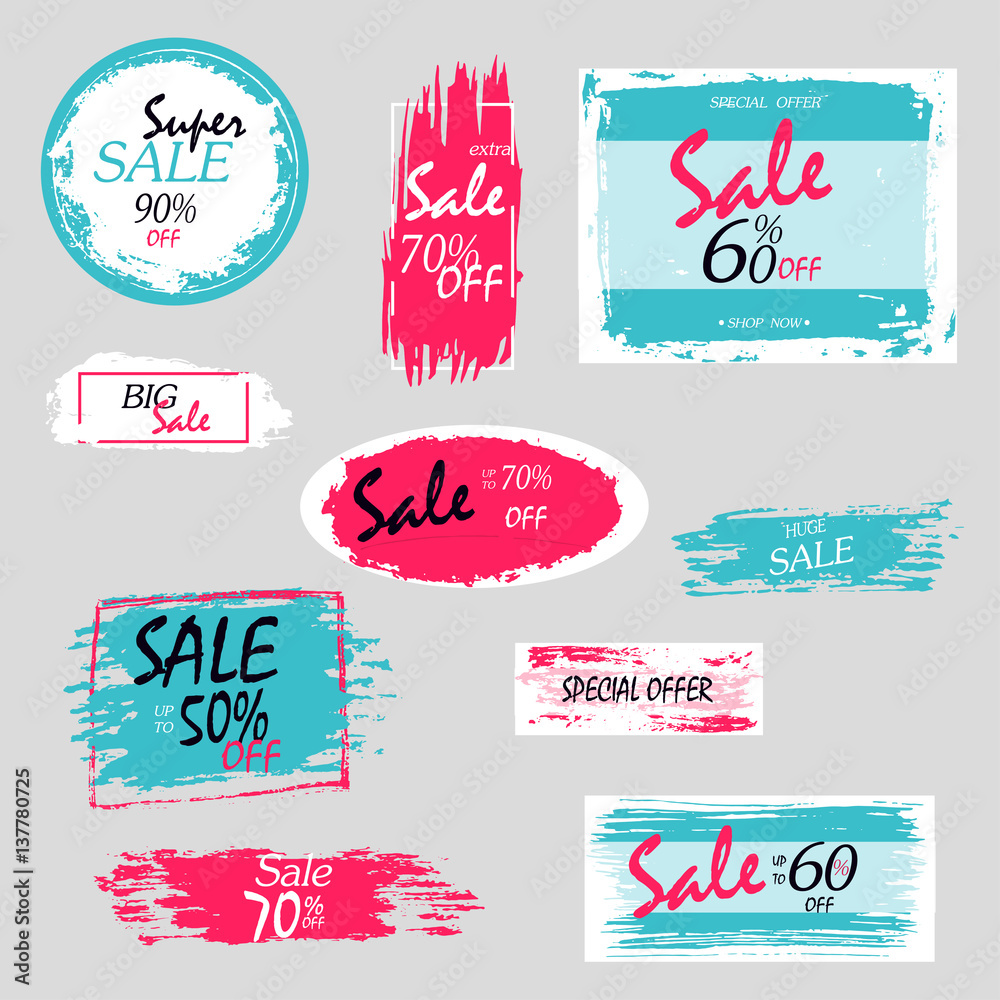 Geometrical social media sale banners and ads, web template collection. Vector illustrations for mobile website posters, email and newsletter designs, promotional material