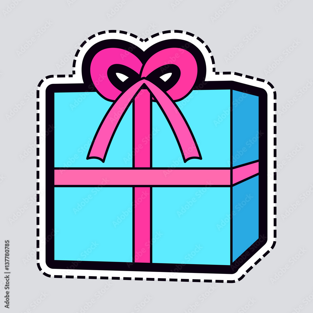 Gift Box. Blue New Year Present with Pink Ribbon Gift Box. Blue New Year Present with Pink Ribbon