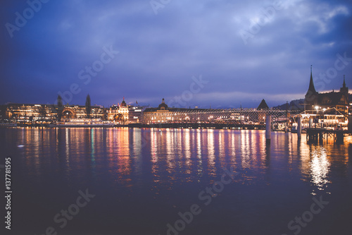 bridge of luzern in switzerland nightscape