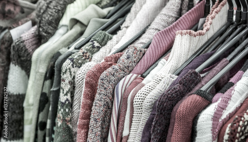 Clothing rack with different colorful clothes